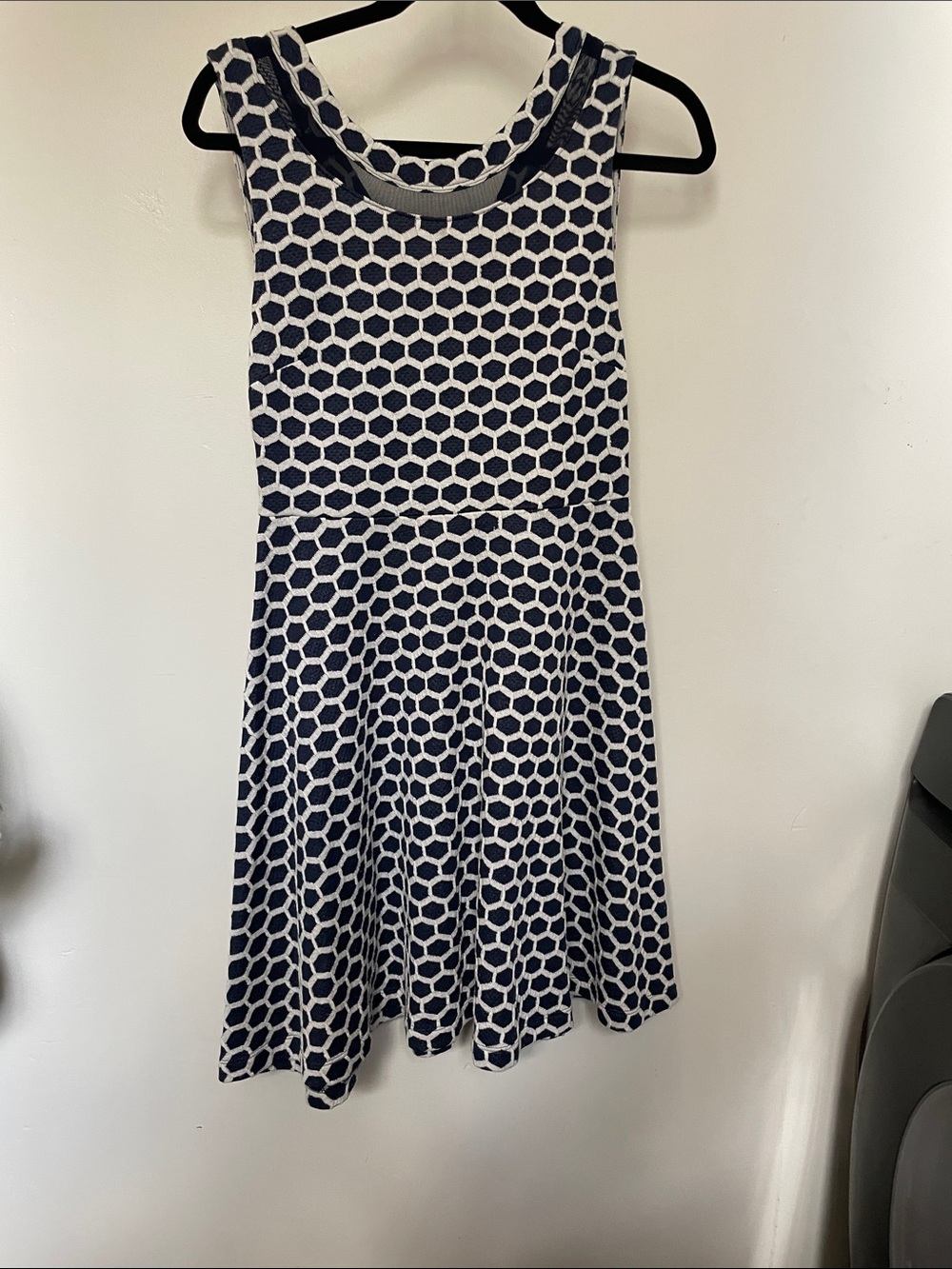 Pixley Navy & White Honeycomb Fit-and-Flare Sleeveless Dress